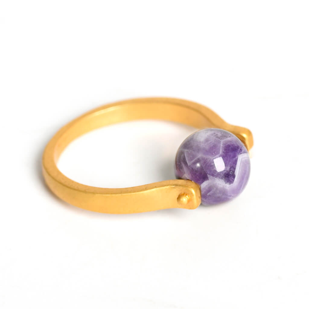 Natural Crystal Round Bead Ring