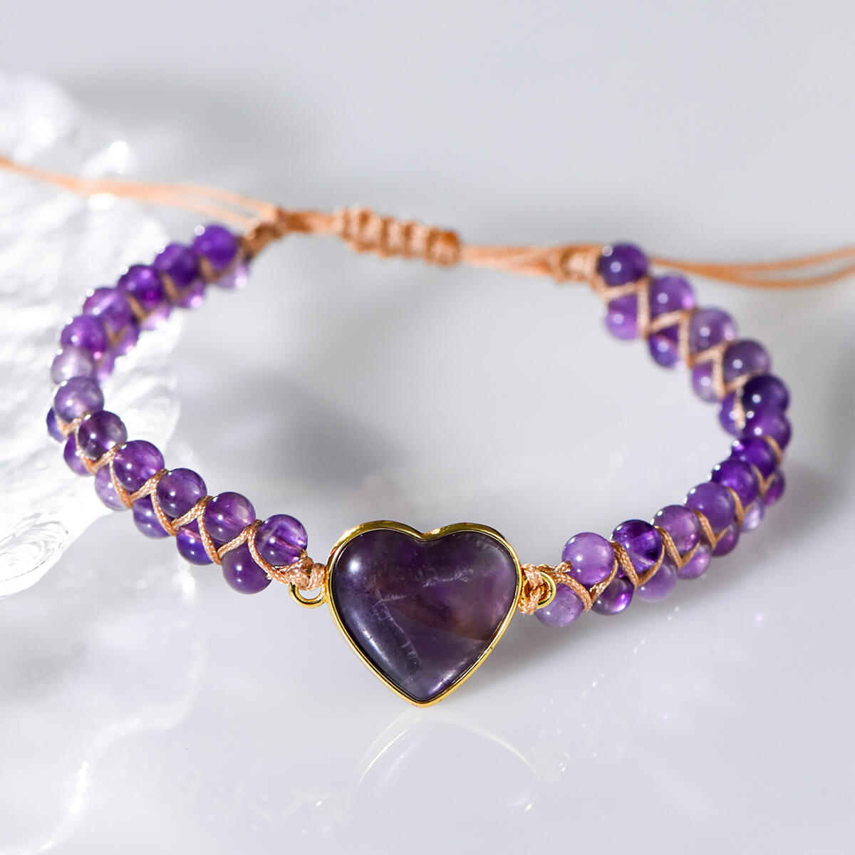Etheric Aura Amethyst and Labradorite Heart Bead Bracelet