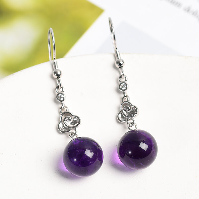 Etheric Aura 925 Sterling Silver Amethyst Bead Inlaid Earrings