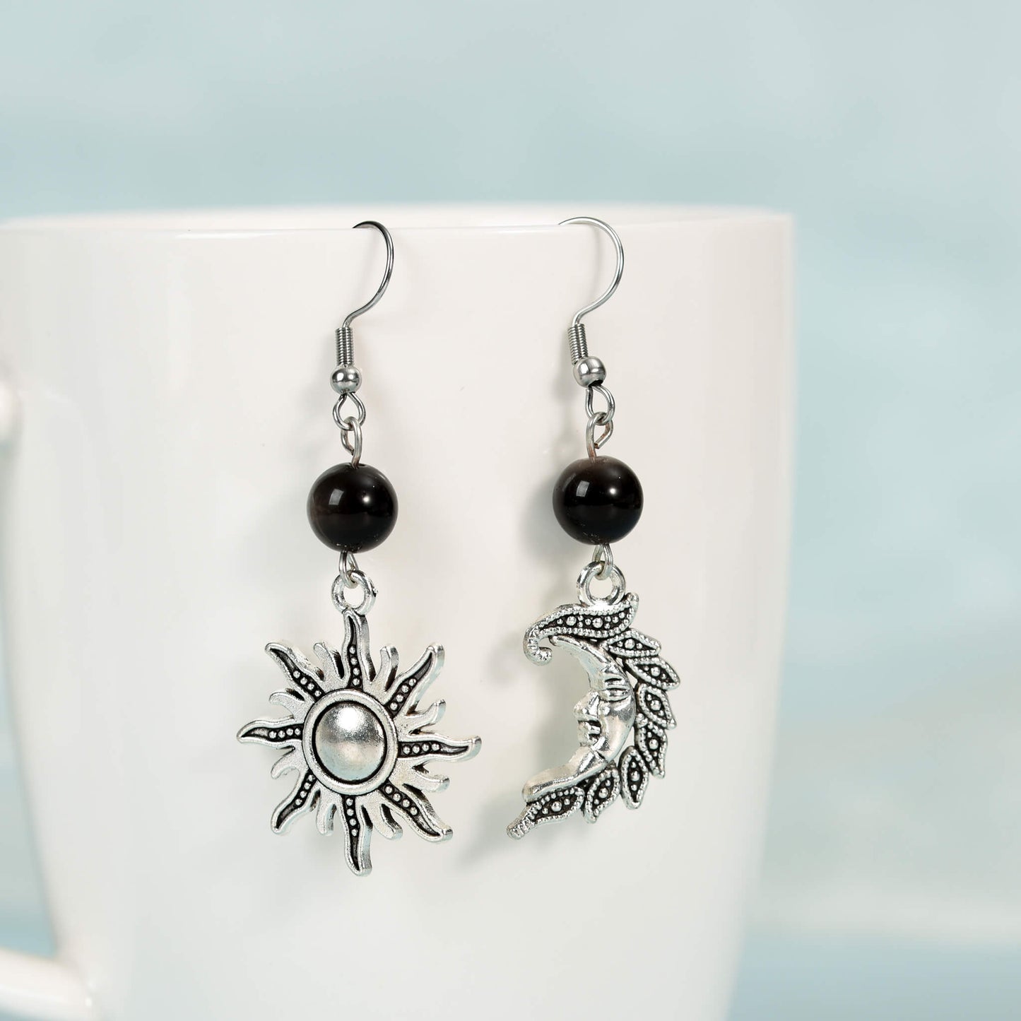 Sun and Moon Charm Natural Crystal Stone Dangle Earrings