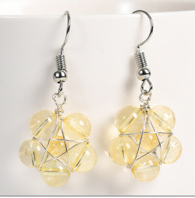 Wire-Wrapped Flower Natural Crystal Earring