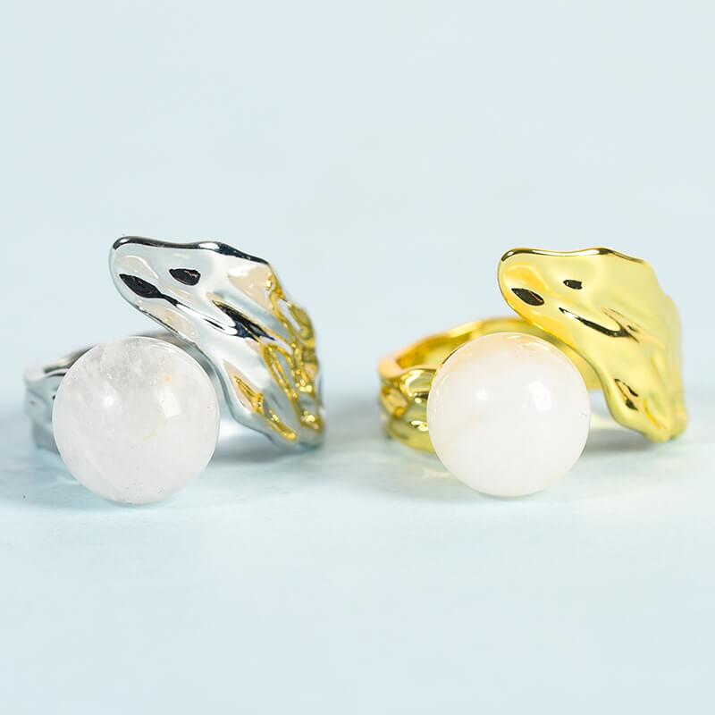 Natural Crystal Bead Adjustable Leaf Ring