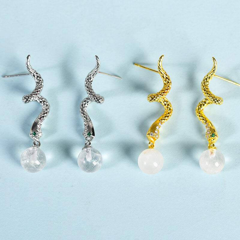 Etheric Aura Baby Snake Charm Crystal Bead Stud Earrings