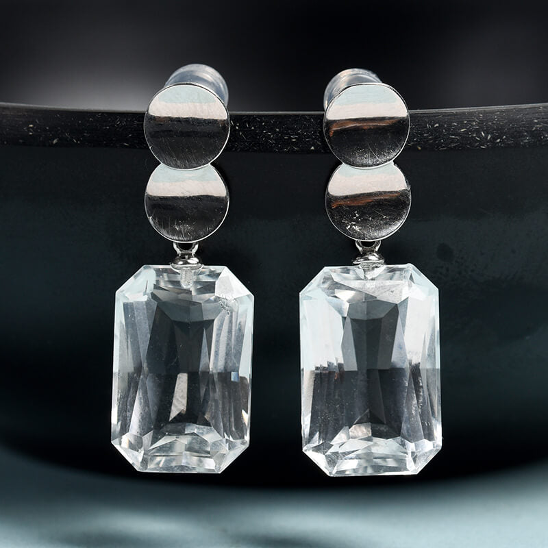 Etheric Aura 925 Sterling Silver Faceted Clear Quartz Dangle Earrings