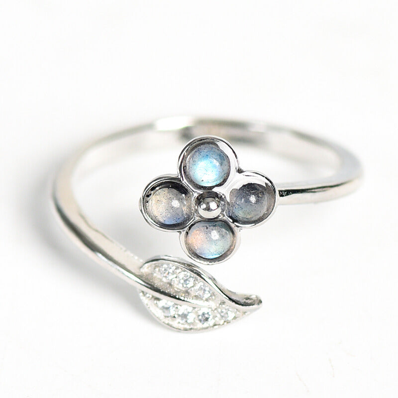 Etheric Aura Four-Leaf Clover Natural Crystal Ring