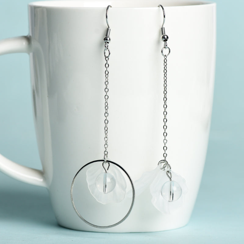 Etheric Aura Silver Wave Orb Flower Crystal Earrings