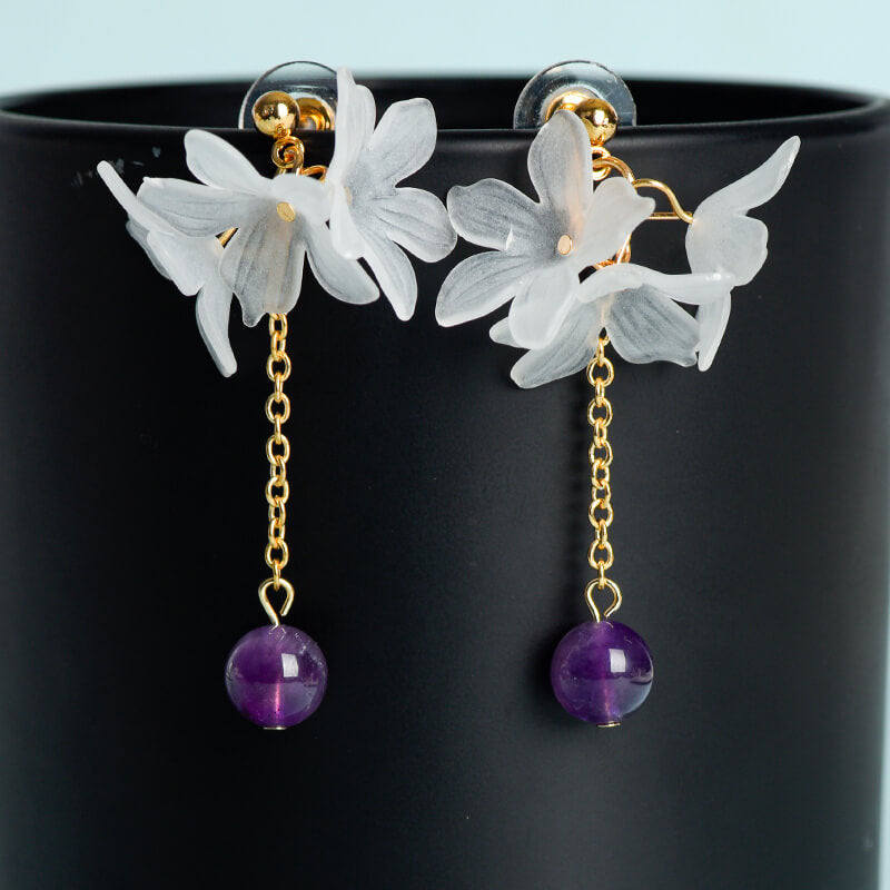 Etheric Aura Gardenia Natural Crystal Earrings