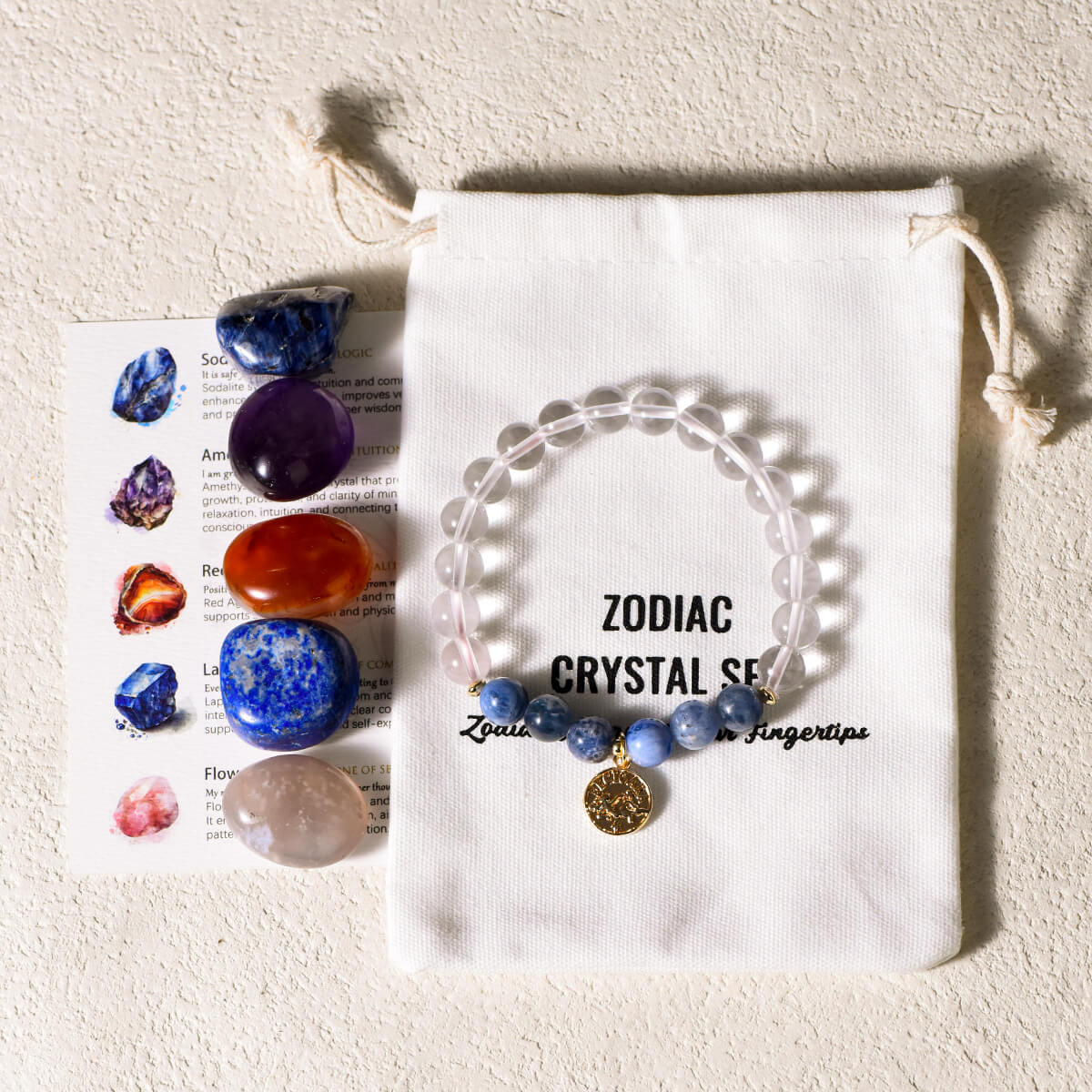 Zodiac Healing Crystal Stones with Bracelet Set