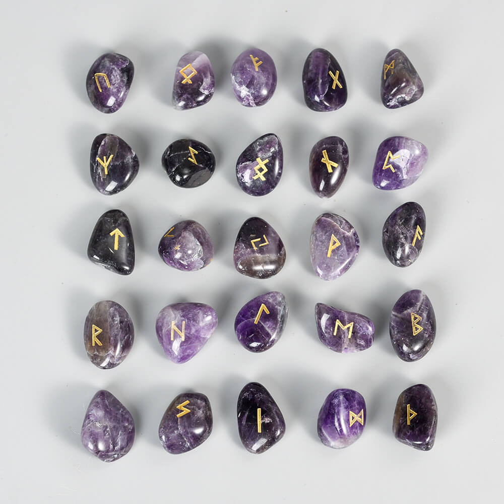 Etheric Aura Germanic Runes - Runeos Nīþi Symbols (24+1 pieces, Engraved)