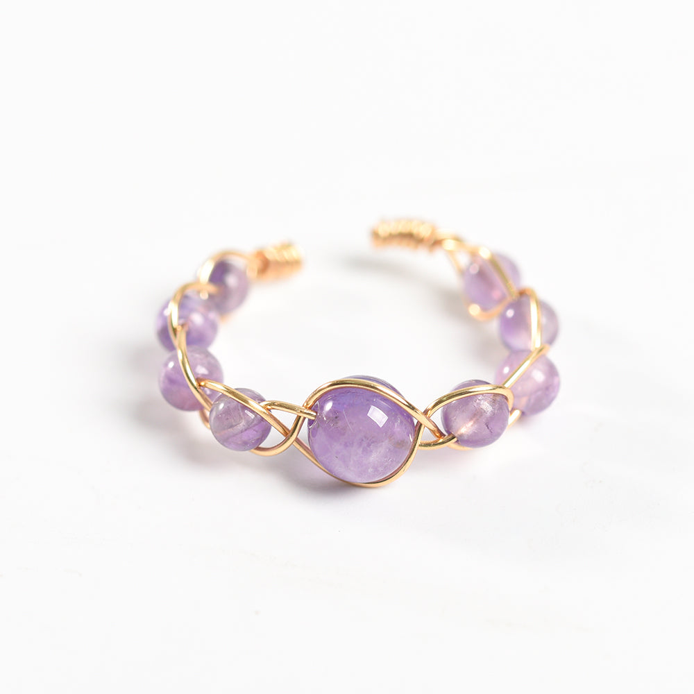 Wire-Wrapped Natural Crystal Bead Ring