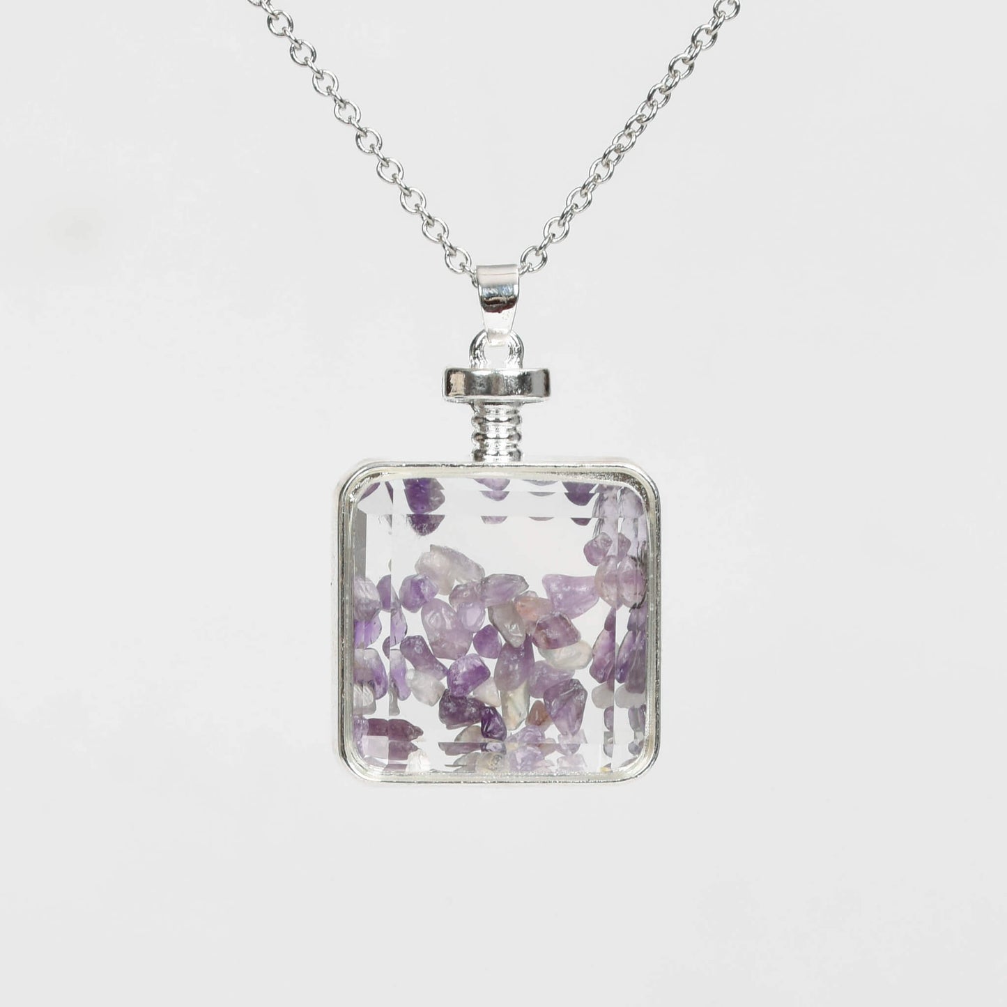 Etheric Aura Crystal Chip in Square Glass Pendant Necklace