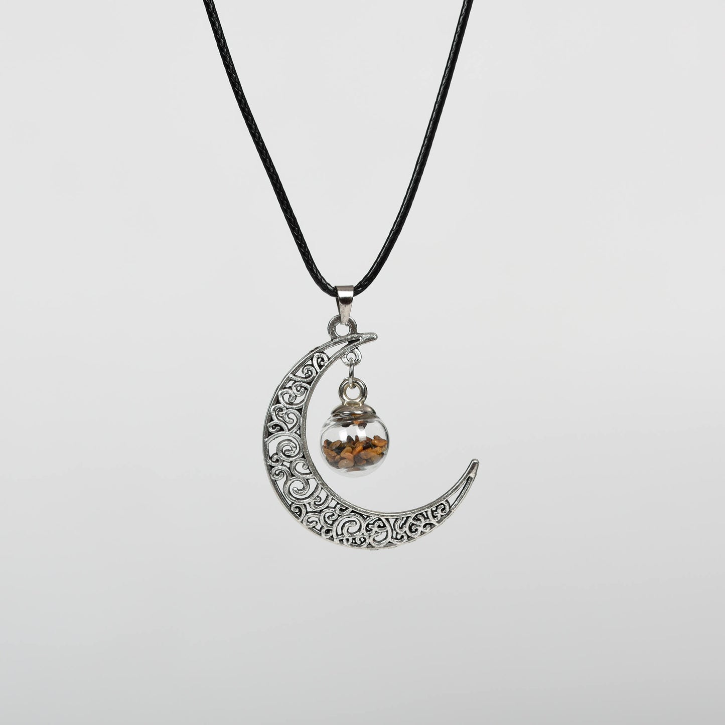 Etheric Aura Crystal Chip Glass and Moon Pendant Necklace