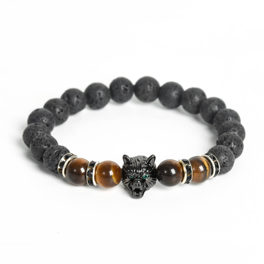 Etheric Aura Wolf Head Charm Crystal Bracelet