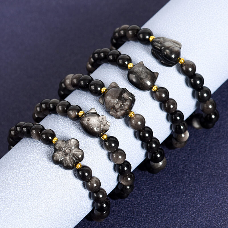 Etheric Aura Silver Sheen Obsidian Bracelet