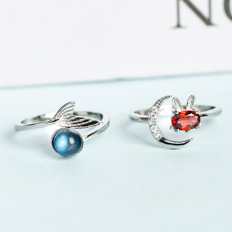 Mermaid Tail and Bunny Crystal Rings