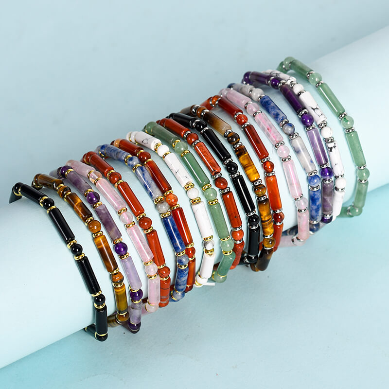 Etheric Aura Rectangle and Round Bead Crystal Bracelet