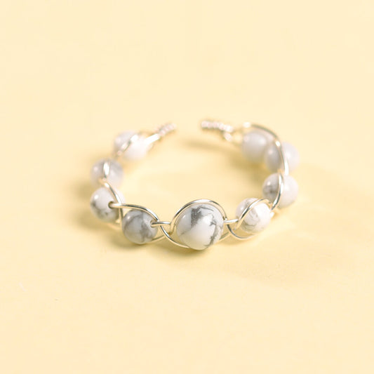 Wire-Wrapped Natural Crystal Bead Ring