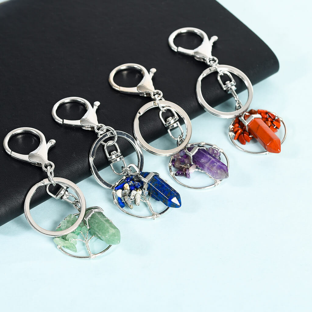 Crystal Hexagonal Double Terminated Points Keychain