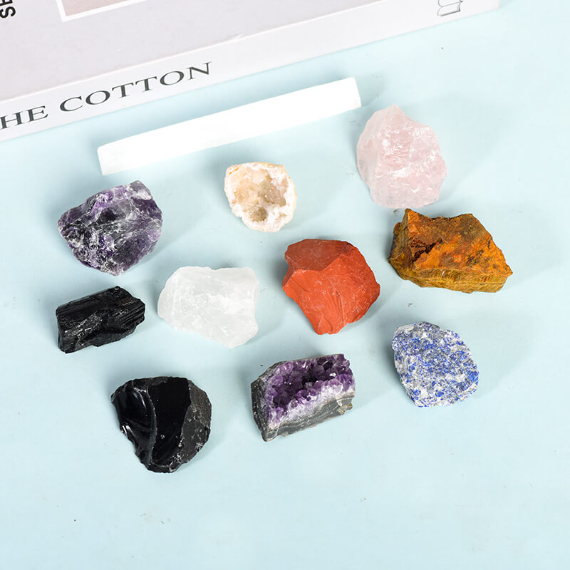 Etheric Aura Crystal Healing Kit（10 Gemstones with Selenite bar）