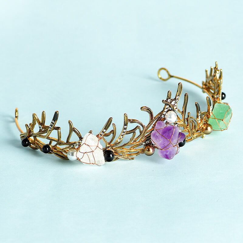 Handmade Natural Crystal Stone Princess Crown Headband