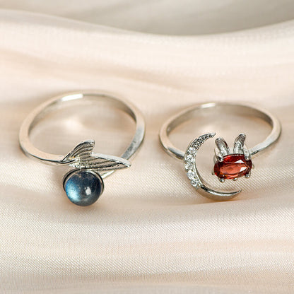 Mermaid Tail and Bunny Crystal Rings