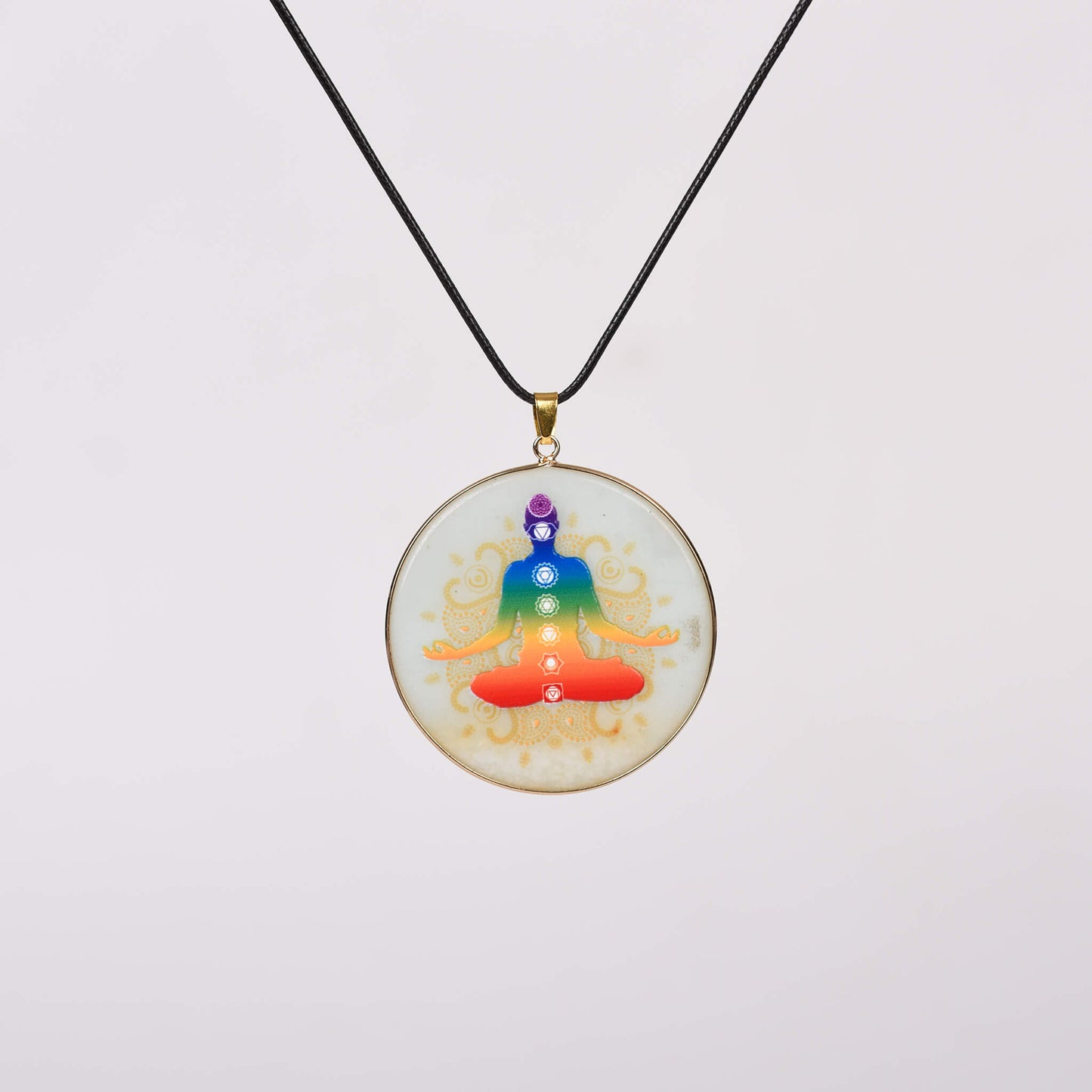 Chakra Color-painted Crystal Natural Stone Slice Pendant Necklace