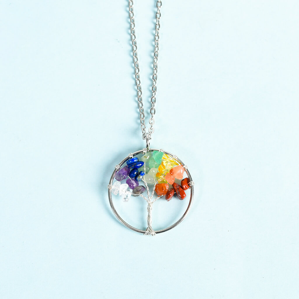 Etheric Aura Natural Crystal Tree of Life Pendant Necklace