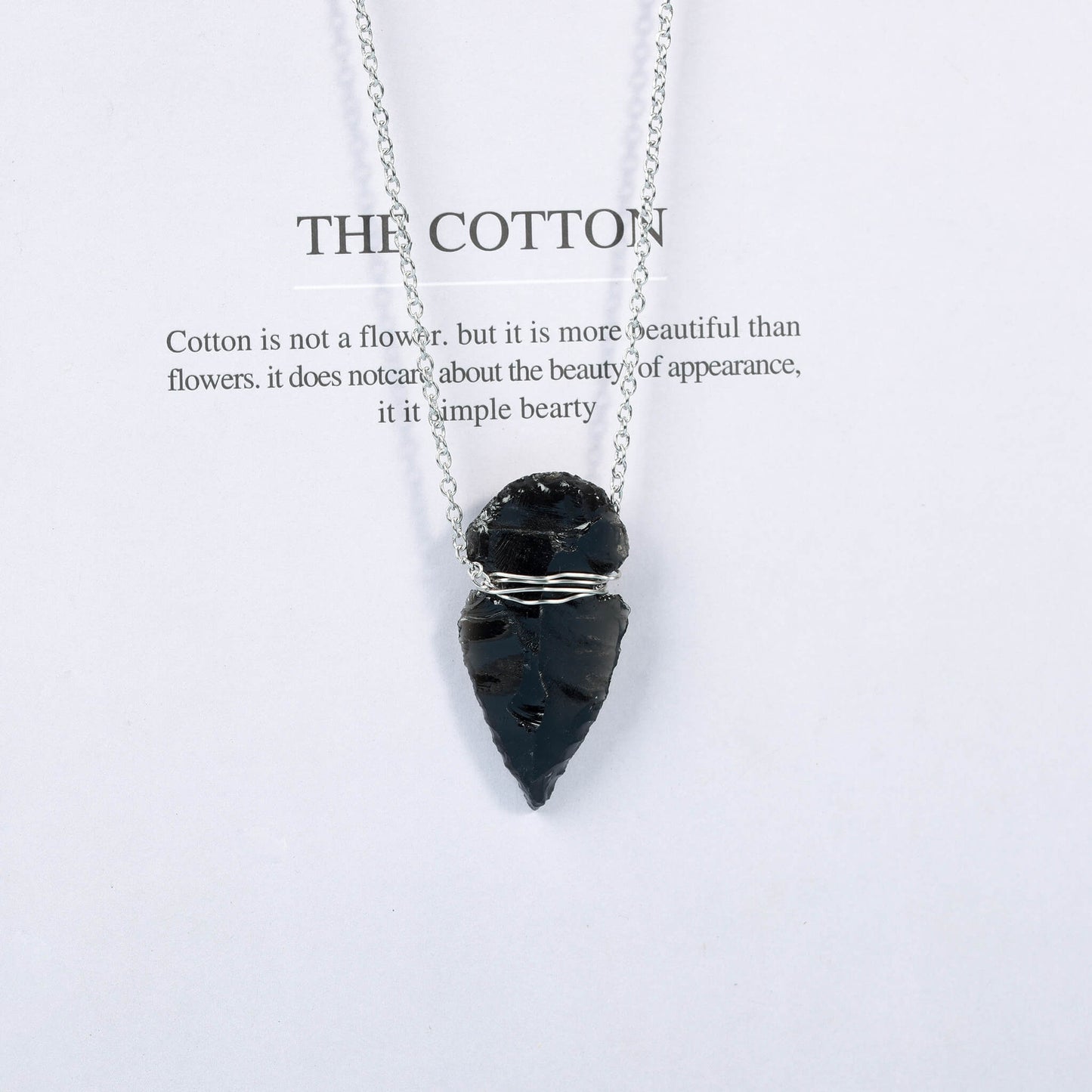 Wire-Wrapped Black Obsidian Arrowhead Pendant Necklace