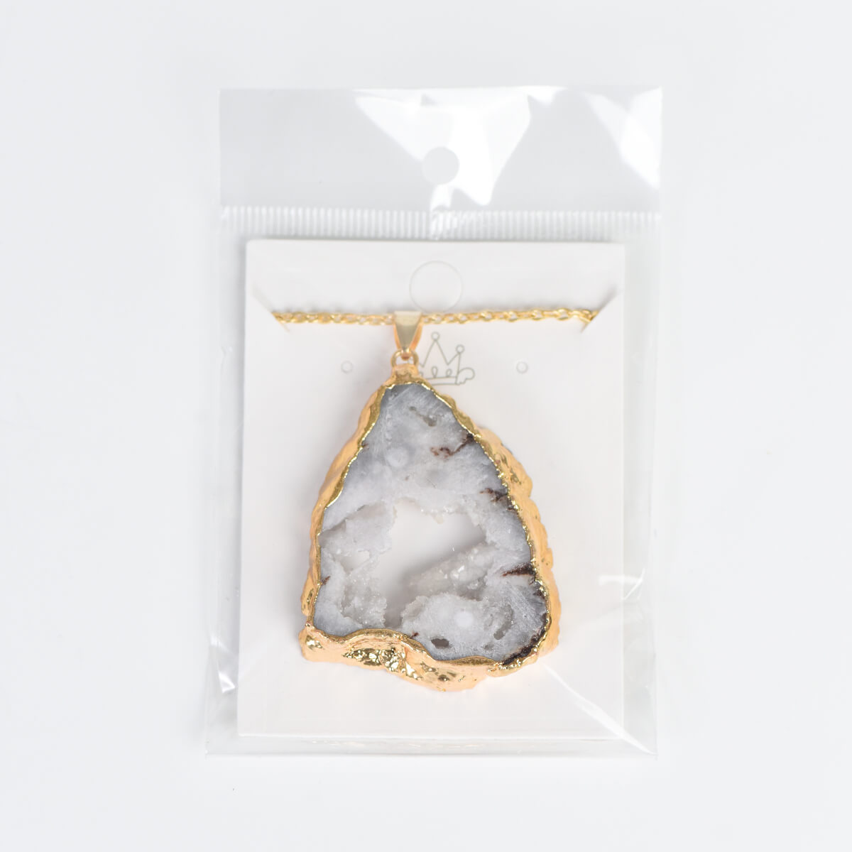 Electroplated Golden-Edged Natural Agate Slice Pendant Necklace