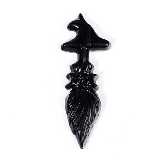 Etheric Aura Black Obsidian Carved Witch's Broom