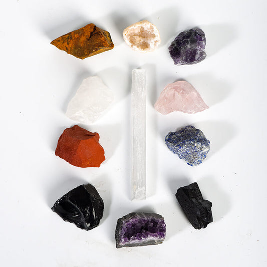 Etheric Aura Crystal Healing Kit（10 Gemstones with Selenite bar）