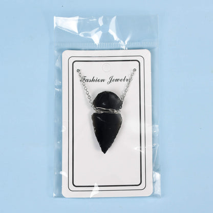 Wire-Wrapped Black Obsidian Arrowhead Pendant Necklace