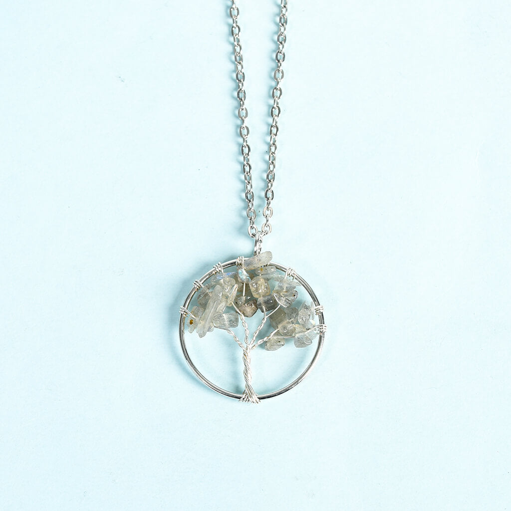 Etheric Aura Natural Crystal Tree of Life Pendant Necklace