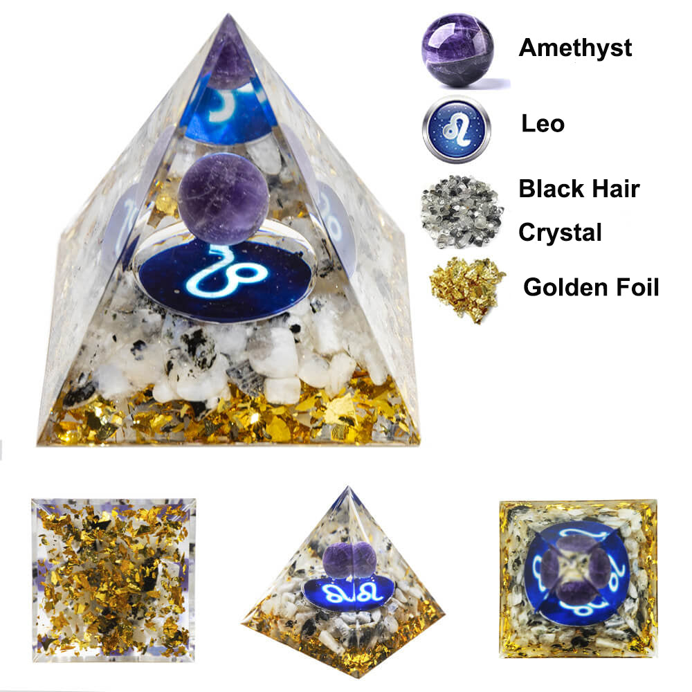 Etheric Aura Natural Crystal Graval Drip Shaped Zodiac Pyramid Leo