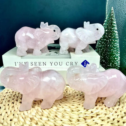 Etheric Aura Natural Rose Quartz Elephant