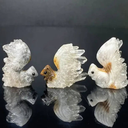 Etheric Aura Clear Quartz Crystal Cluster Carved Squirrel