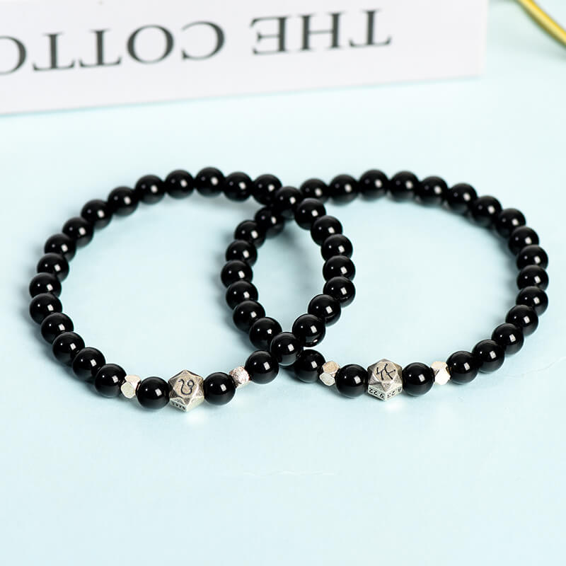 Etheric Aura Obsidian 12 Zodiac Bracelet