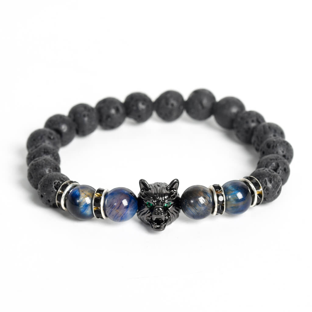 Etheric Aura Wolf Head Charm Crystal Bracelet