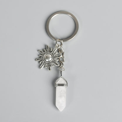 Crystal Hexagonal Double Terminated Points Keychain