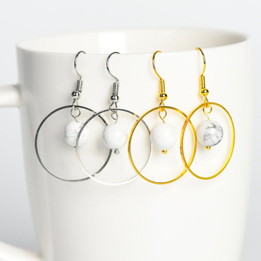 Etheric Aura Circle Crystal Stone Bead Dangle Earrings