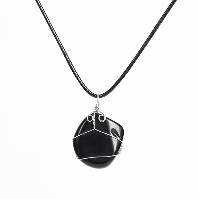 Etheric Aura Wire-Wrapped Crystal Tumbled Stone Necklace