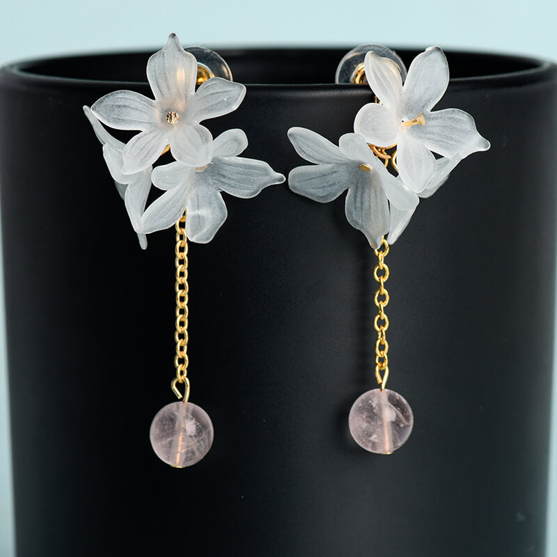 Etheric Aura Gardenia Natural Crystal Earrings