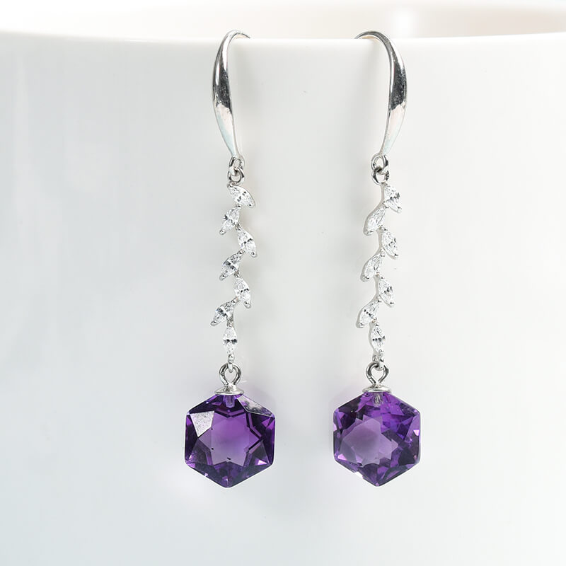 Etheric Aura 925 Sterling Silver Facet Natural Crystal Dangle Earrings