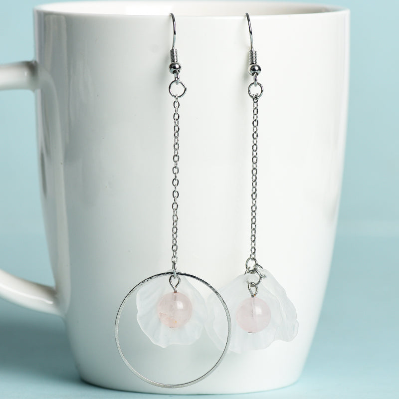 Etheric Aura Silver Wave Orb Flower Crystal Earrings