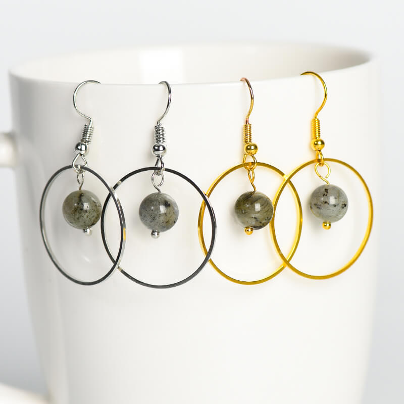 Etheric Aura Circle Crystal Stone Bead Dangle Earrings