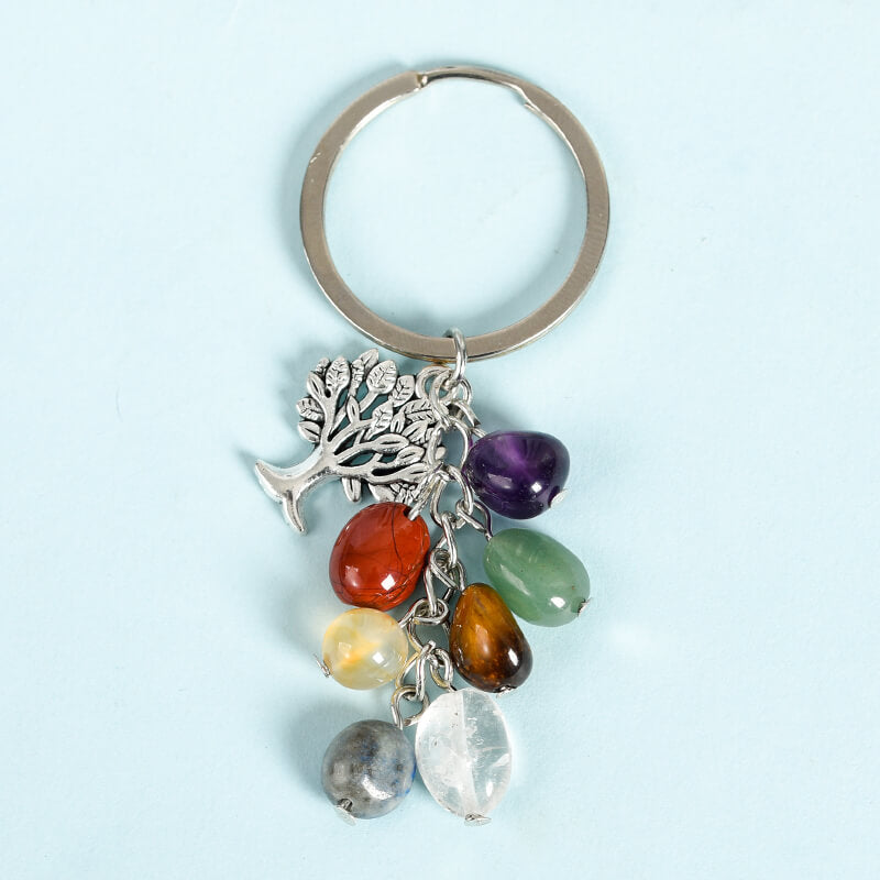 Tree of Life Charm Crystal Chip Keychain