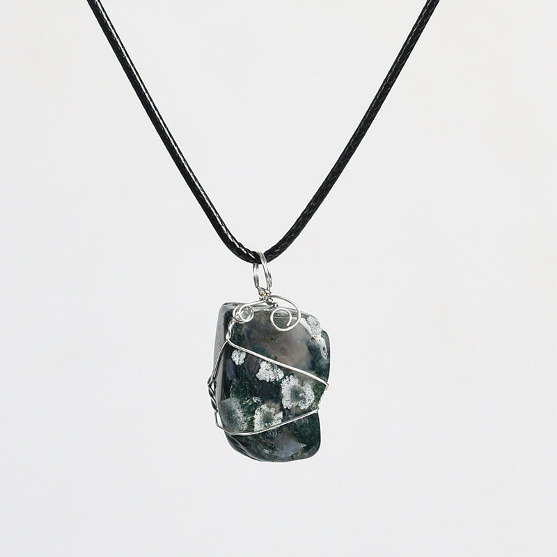 Etheric Aura Wire-Wrapped Crystal Tumbled Stone Necklace