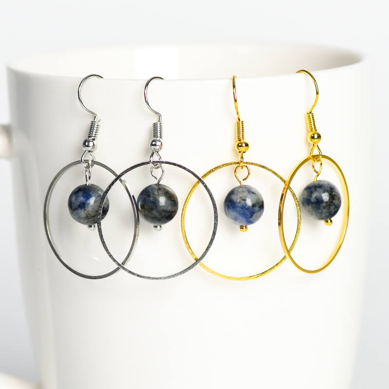 Etheric Aura Circle Crystal Stone Bead Dangle Earrings