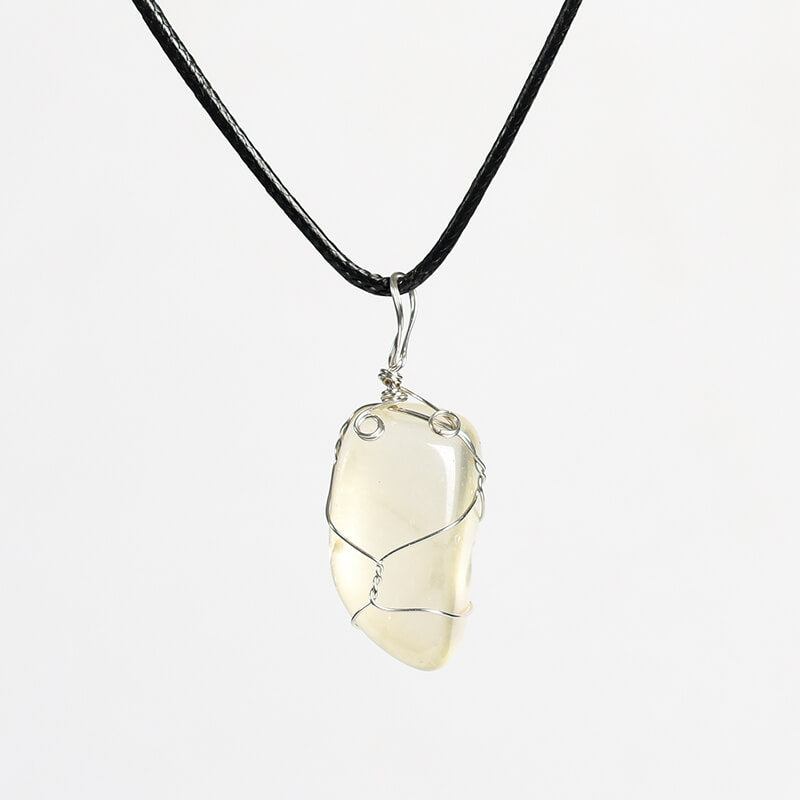 Etheric Aura Wire-Wrapped Crystal Tumbled Stone Necklace