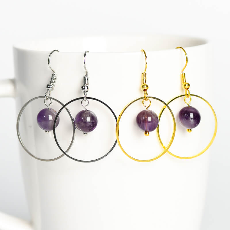 Etheric Aura Circle Crystal Stone Bead Dangle Earrings